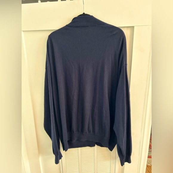 Peter Millar Autumn Ctest Merino Wool blend 1/4 zip navy Sweater leather trim - Picture 4 of 4